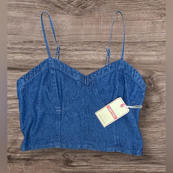 Lone Star Denim Bustier Smocked Crop Top Size M NWT - Picture 2 of 5